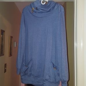 Blue Cowl Neck with Buttons Sweater